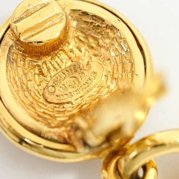 CHANEL CC Logos Cross Dangle Earrings Gold Tone 93P Auth #38824 - Picture 5 of 5